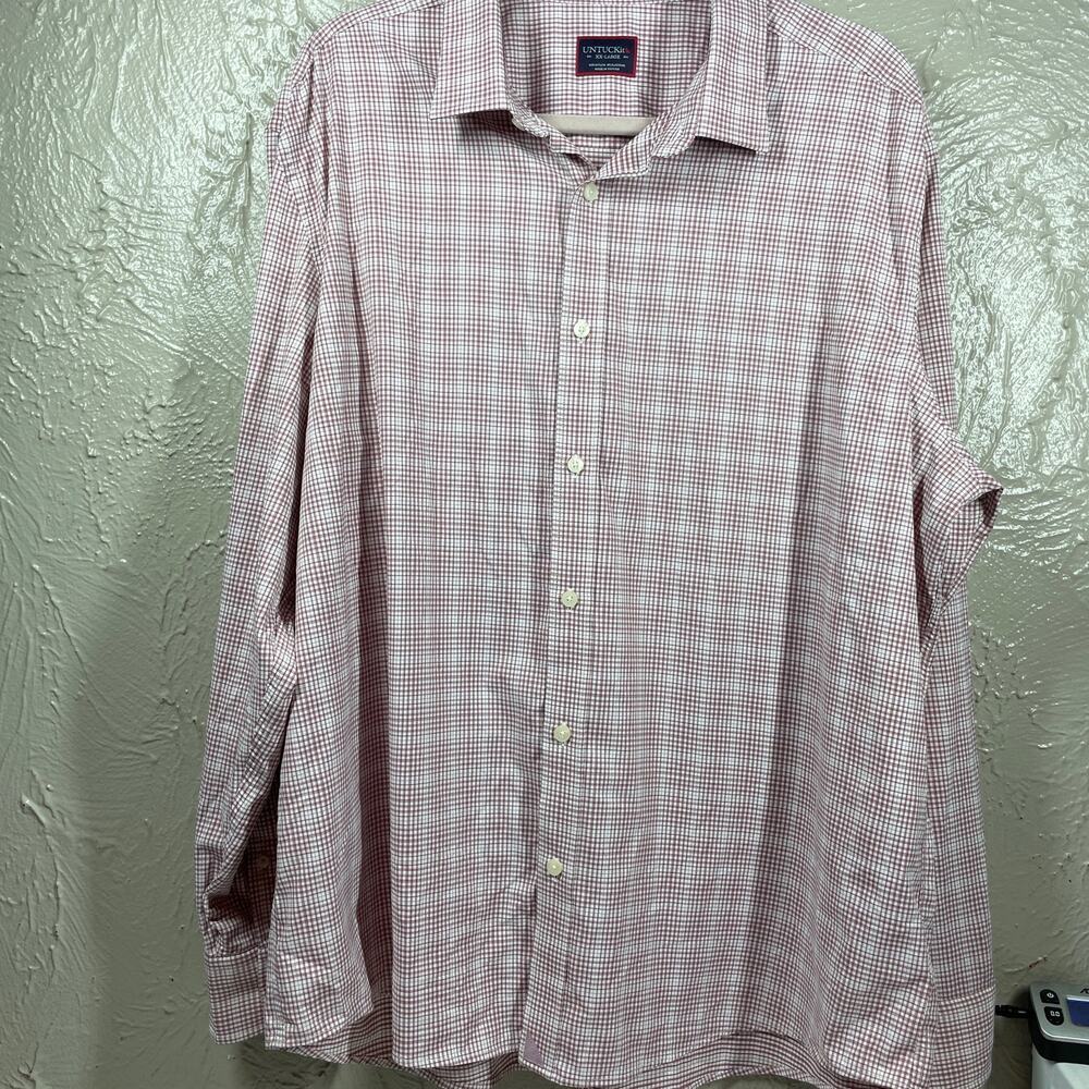 UNTUCKit White Red Long Sleeve Button Up Check Dress Beckman Shirt Mens Sz 2XL